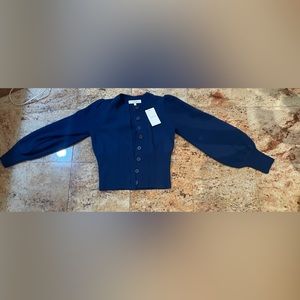 Bell sleeve navy blue button up sweater
